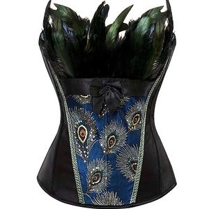 🌸🌵🌼Peacock Corset Teal/Black Satin M